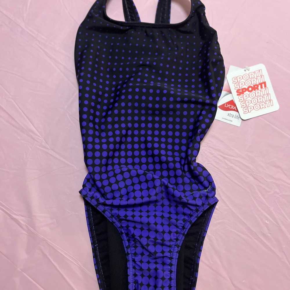 Kids Girls One Piece Swimsuit - Black and Purple brand by Sporti